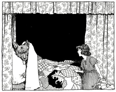 Little Red Riding Hood Went to the Bedside, illustration from Old Time Stories by Charles Perrault, pub. by Constable & Co Ltd, 1921 by William Heath Robinson